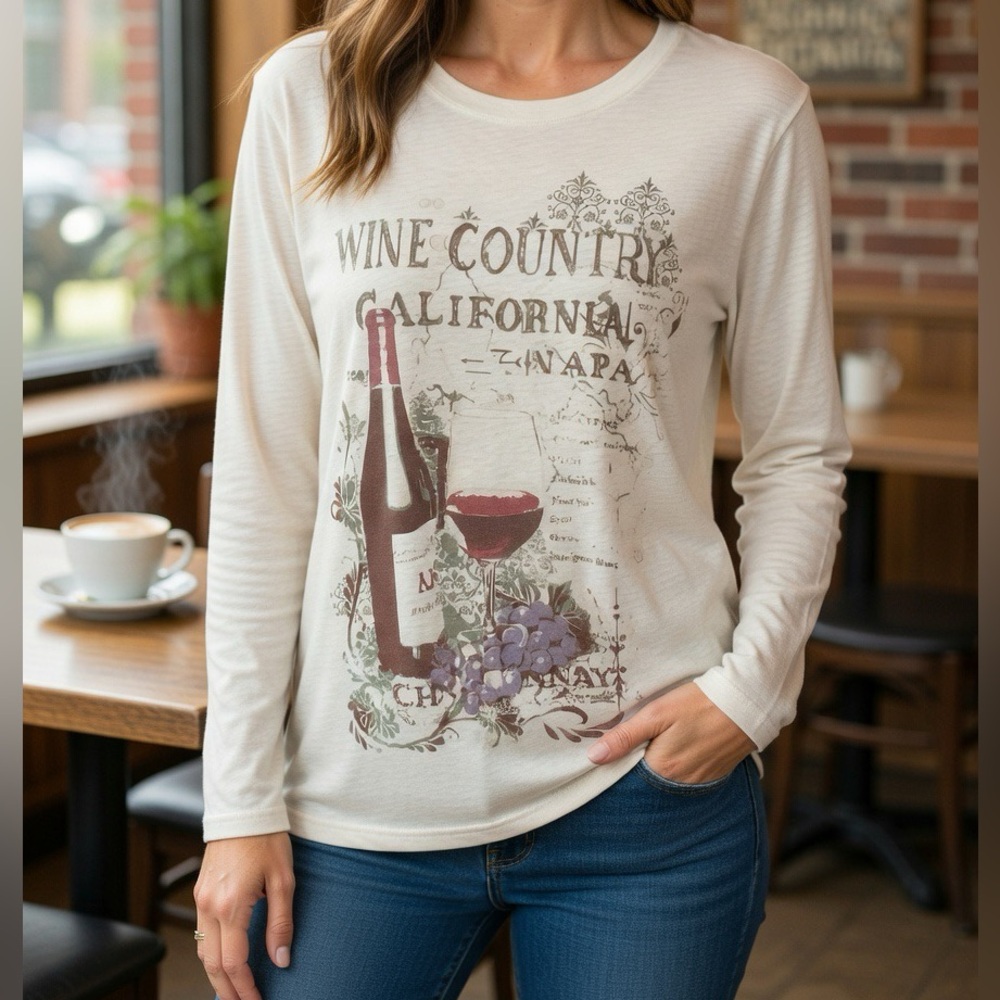 Wine-Theme Long Sleeve T-Shirt Lot of 2 Size XL